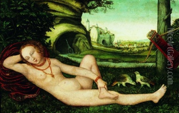 Diane Chasseresse Allongee Sur Fond De Paysage Oil Painting - Lucas Cranach the Younger