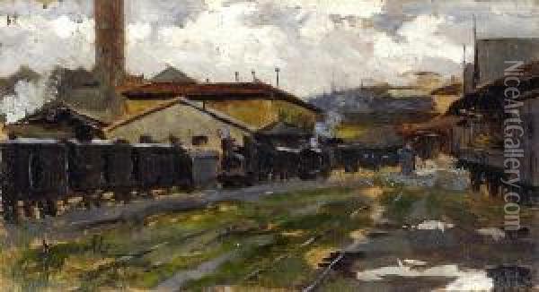 La Vecchia Stazione Del Campo Di Marte A Firenze Oil Painting - Adolfo Scarselli