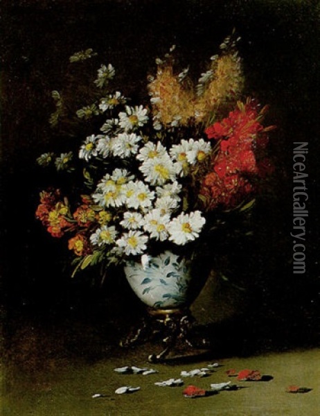 Bouquet De Giroflees Et Marguerites Oil Painting - Germain Theodore Ribot