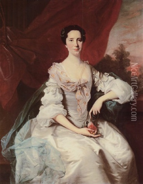 Portrait Of Miss Denison, Wife Of Jonathan Midgley Of Beverley Yorkshire Oil Painting - Thomas Hudson