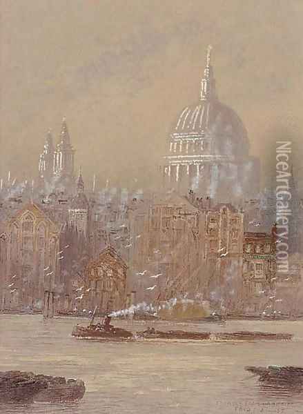 St. Paul's from Bankside Oil Painting - Frederick E.J. Goff