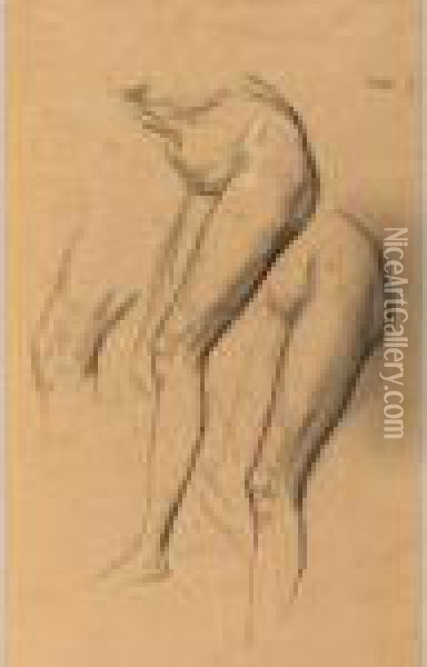 Nude Studies Of Long Mary, Two Being Studies For Eve Tempted Oil Painting - George Frederick Watts