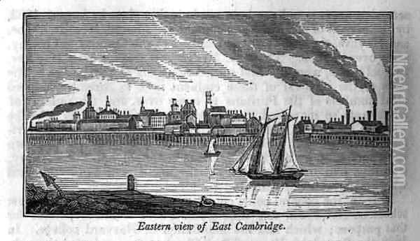 Eastern View of East Cambridge Oil Painting - John Warner Barber