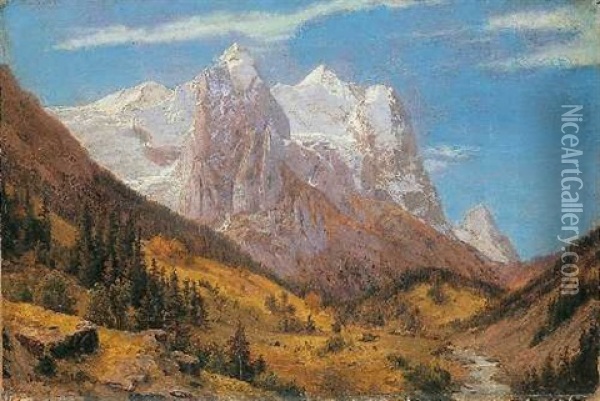 Zugspitze Und Kramer Im Loisachtal Oil Painting - Johann Wilhelm Lindlar