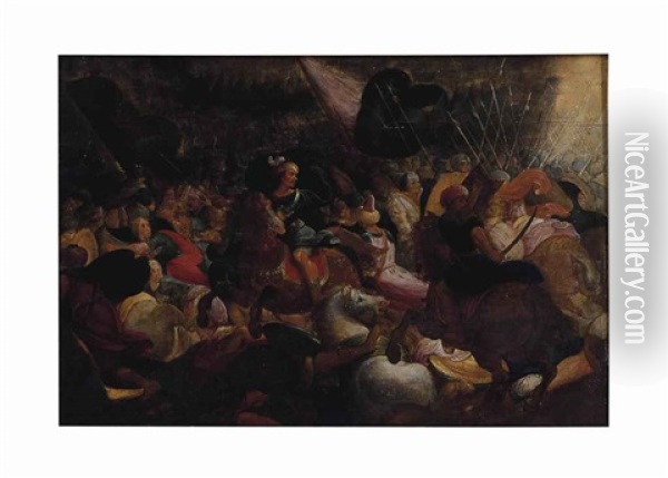 A Battle Scene Oil Painting - Hieronymous Francken