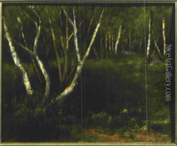 Im Busch Bei Klein Machnow - Landschaft Mit Birken Oil Painting - Curt Agthe