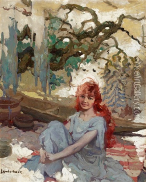 Girl At Cabin Oil Painting - Walt Louderback