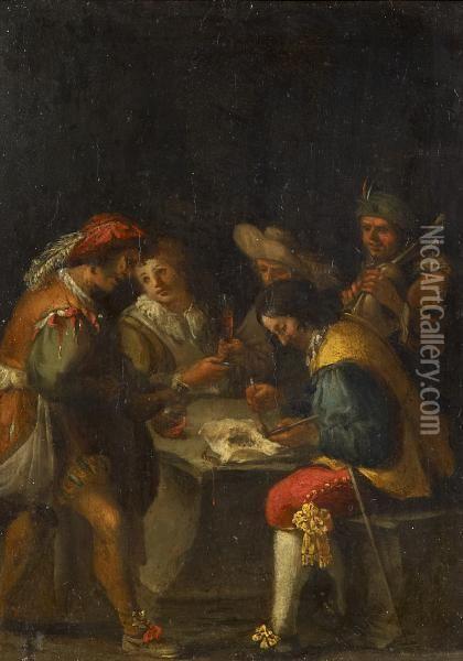 Musketeers In An Inn Oil Painting - Gysbert Van Der Kuyl
