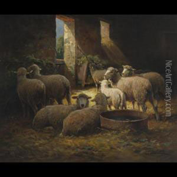 A French Sheep Cote Oil Painting - Jules Verdier