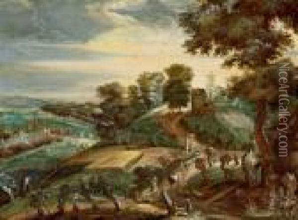 Veduta Di Un Ampio Paesaggio Con Una Citta Sullo Sfondo Oil Painting - Kerstiaen De Keuninck The Elder