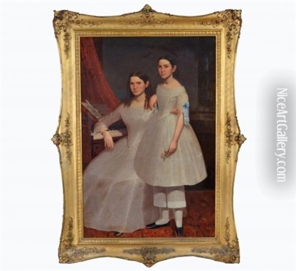 Untitled, Portrait Of Two Girls Oil Painting - Moses Billings