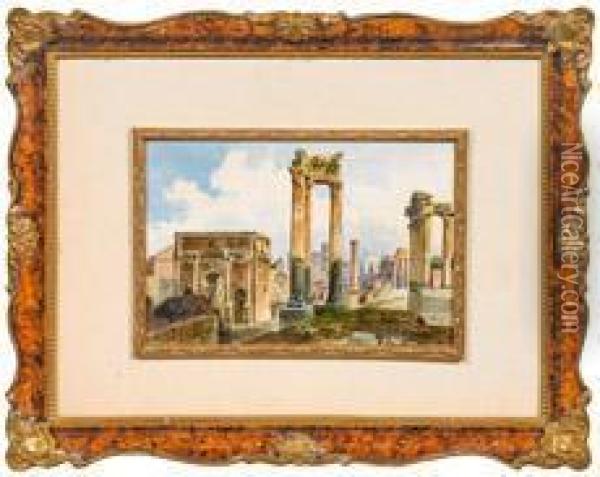 Rom-ansicht Mit Forum Romanum Und Triumphbogen Desseptimius Severus Oil Painting - Antonio Bertaccini