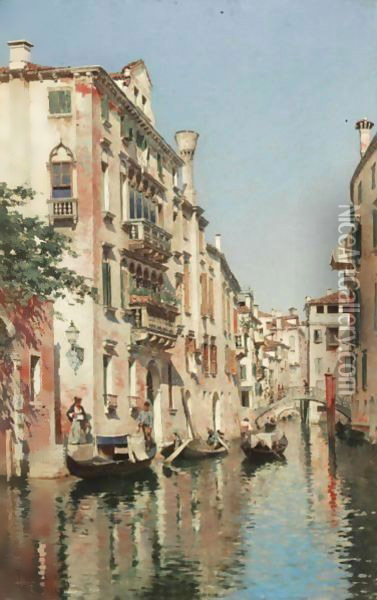 A Sunlit Venetian Backwater Oil Painting - Federico del Campo