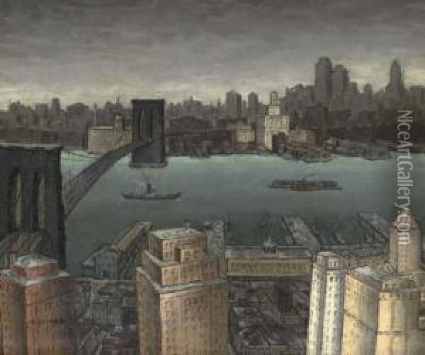Brooklyn Skyline Oil Painting - Glenn O Coleman
