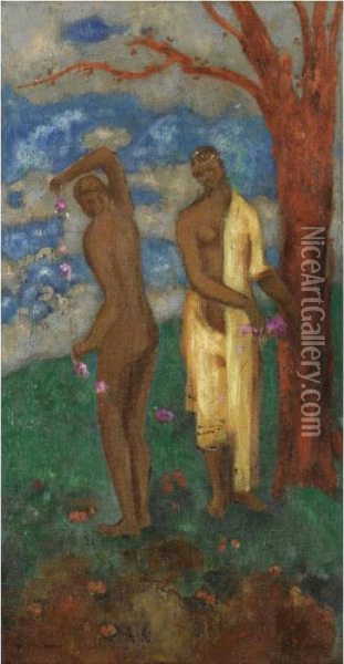 Deux Femmes Pres D'un Arbre Oil Painting - Odilon Redon
