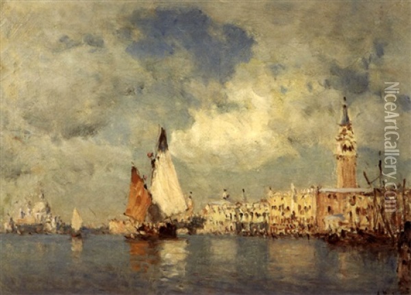 Grand Canal A Venise, La Salute Oil Painting - Amedee Rosier