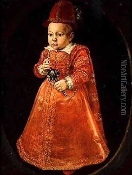 Portrait of a Child with a Rattle 1600 Oil Painting - Adriaen van der Linde