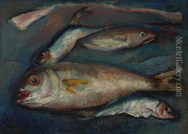 Untitled (still Life With Fish) Oil Painting - Georges (Karpeles) Kars