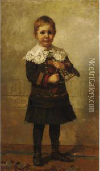 Portrait Of A Young Boy With French Horn Oil Painting - Sarah Whitman