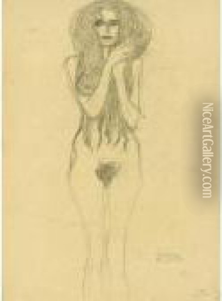 Property From A Private European Collection
 

 
 
 

 
 Frauenakt Von Vorne (female Nude From The Front) Oil Painting - Gustav Klimt