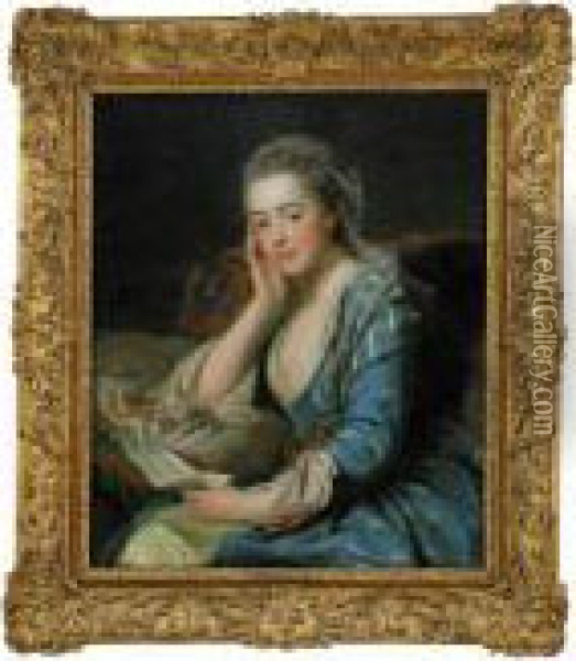 Portrait Of Comtesse De Bonneval Oil Painting - Alexander Roslin