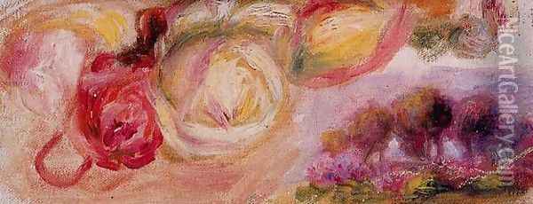 Roses With A Landscape7 Oil Painting - Pierre Auguste Renoir