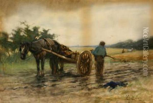 Clearing The Field Oil Painting - Hermann Johannes Van Der Weele