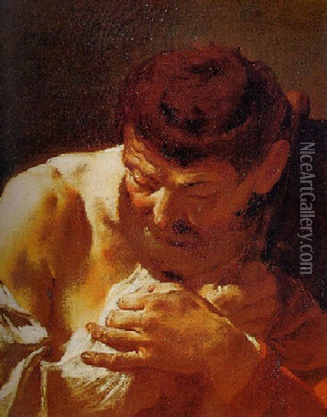 Bearded Man, His Head Bowed And Holding An Ax (saint Matthias?) Oil Painting - Giovanni Battista Piazzetta