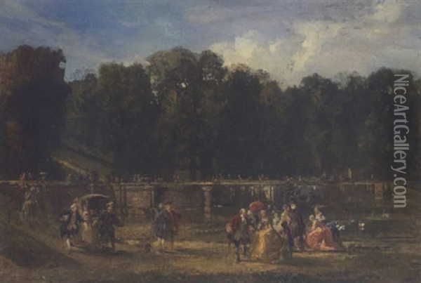 Rokokogesellschaft Im Schlosspark Von Versailles Oil Painting - Louis (Ludwig) von Hagn