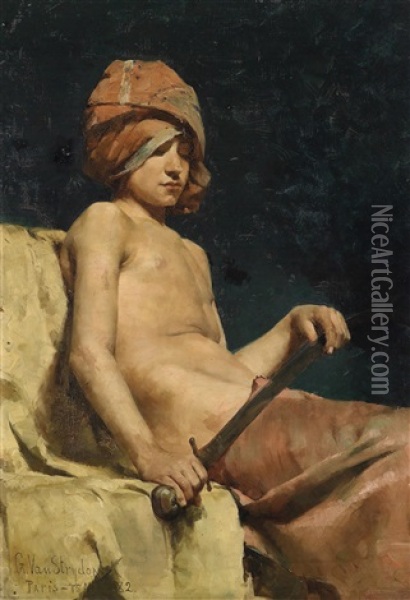 Jungling Mit Einem Schwert Spielend Oil Painting - Guillaume Van Strydonck