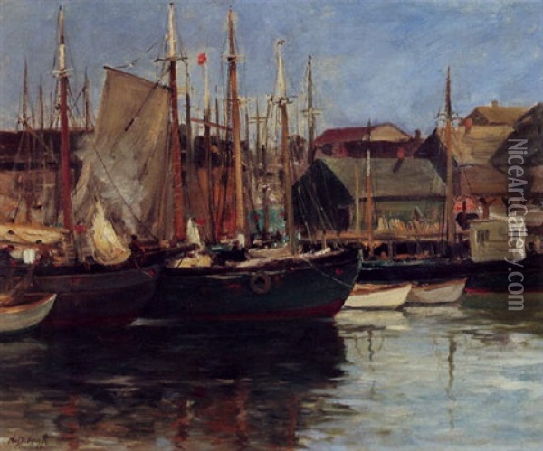 Portuguese Wharf, Gloucester, Massachussetts Oil Painting - Charles Paul Gruppe