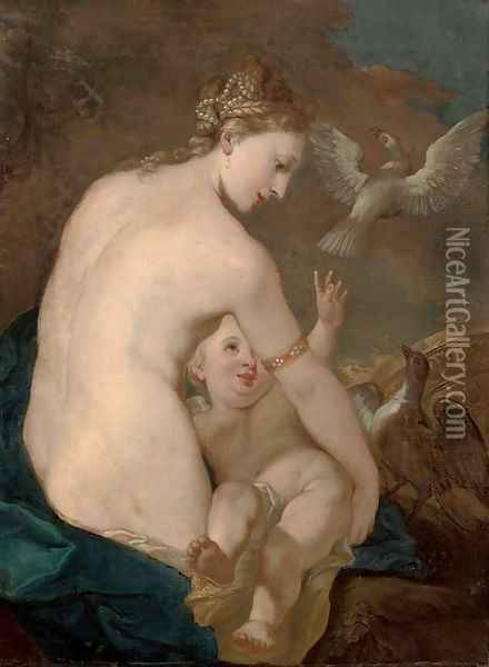 Venus and Cupid Oil Painting - Giovanni Antonio Pellegrini