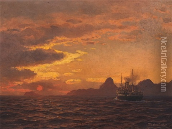 Schooner At Sunset Oil Painting - Karl Paul Themistocles von Eckenbrecher