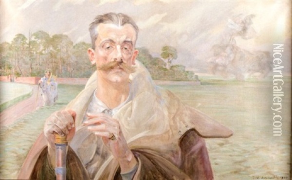 Portret Mezczyzny Na Tle Pejzazu Oil Painting - Jacek Malczewski