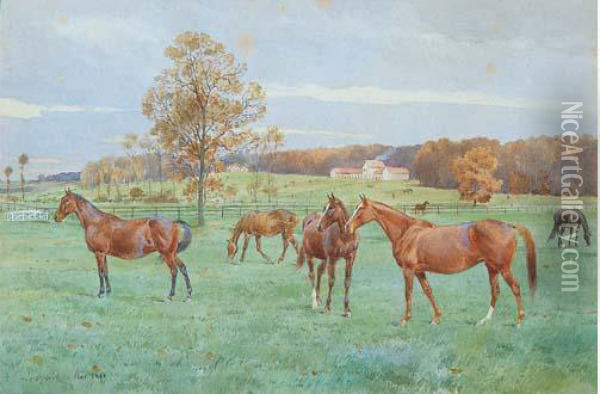 Chevaux Dans Une Prairie Oil Painting - Marie Joseph Ernest Le Nail