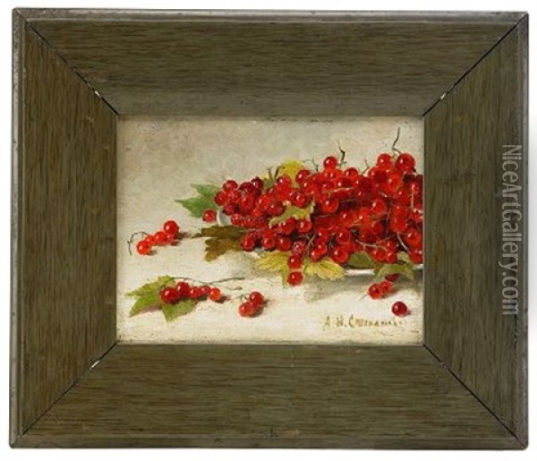 Still Life With Red Currants Oil Painting - Alexandr Nikoalevich Stepanov