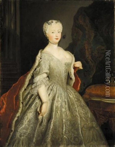Portrait Of Queen Elizabeth Christine Of Prussia, Wife Of Frederick The Great (collab.w/studio) Oil Painting - Antoine Pesne