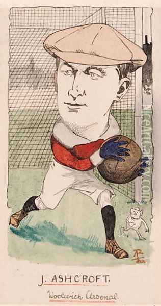 Jimmy Ashcroft, Woolwich Arsenal, drawing for a set of cigarette cards, 1907 Oil Painting - Rip