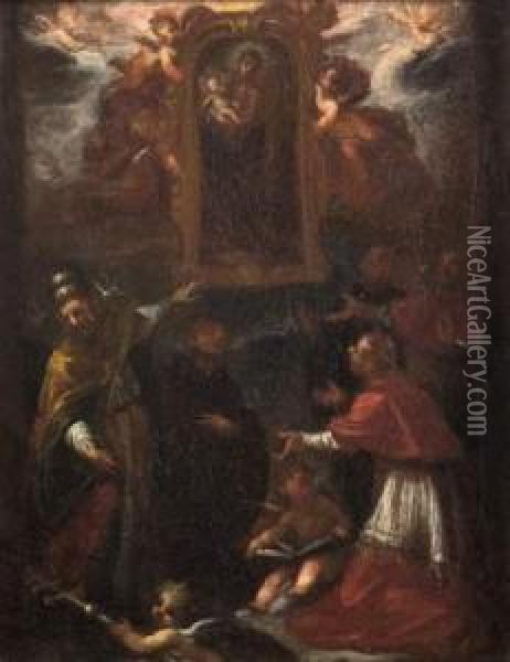 Saint Augustin Montrant Un Tableau Oil Painting - Michel Serre