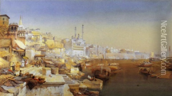 Veduta Di Benares, 1872 Oil Painting - Thomas Charles Leeson Rowbotham