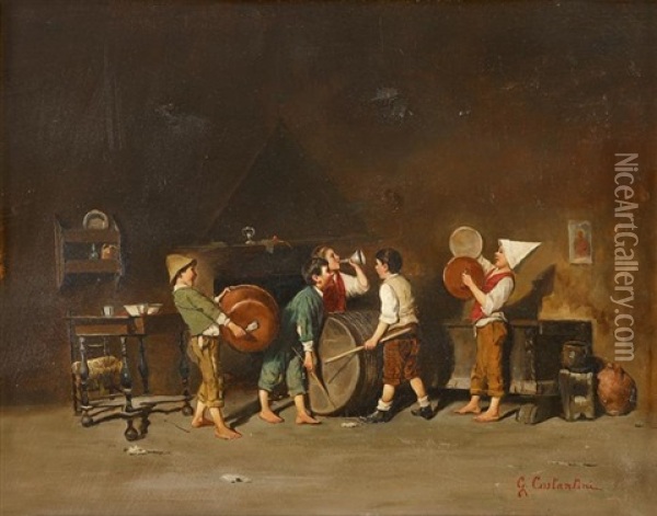An Impromptu Concert Oil Painting - Giuseppe Costantini