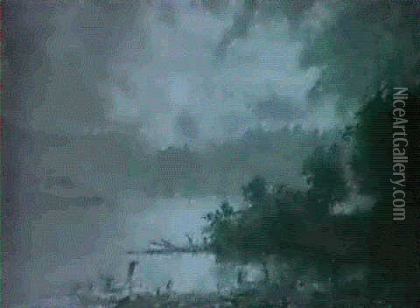 Moonlit Landscape Oil Painting - Cleveland Rockwell