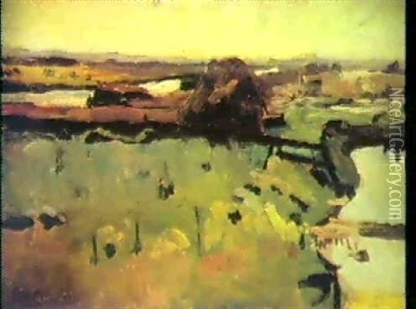 Landscape Nearby The River Gein Oil Painting - Piet Mondrian