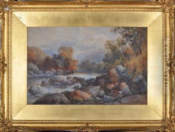 An Angler On A Scottish River Oil Painting - Thomas Miles Richardson