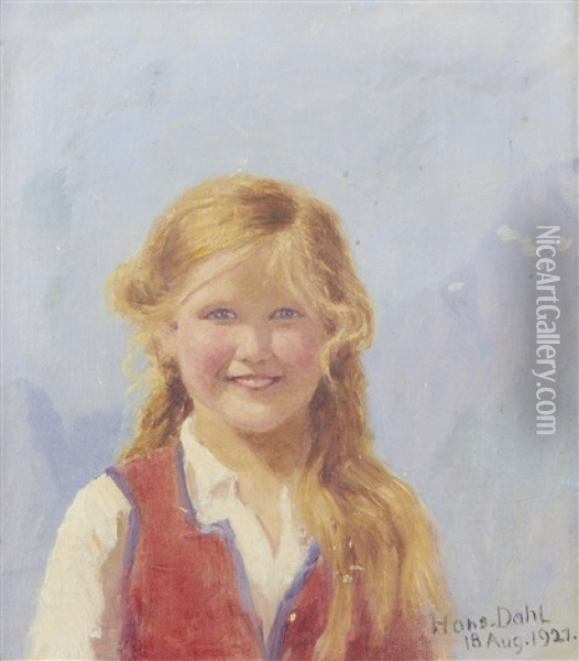 Portrait Of A Young Girl, Believed To Be Eline Wiese Oil Painting - Hans Dahl