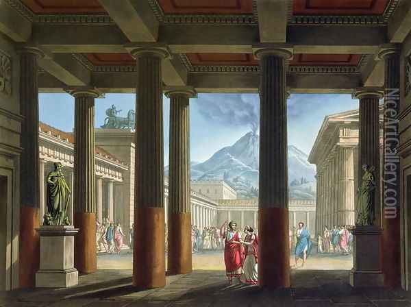 Entrance to the Amphitheatre, design for the opera LUltimo Giorno di Pompeii, 1827 Oil Painting - Alessandro Sanquirico