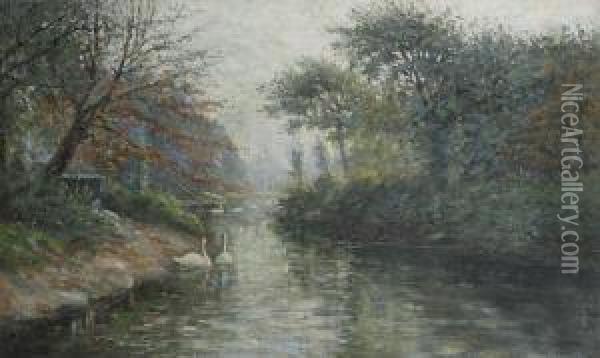 Swans At The Lake In The Antwerp City Park Oil Painting - Henri Van Muyden