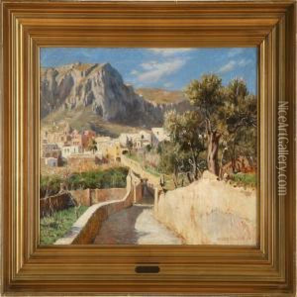 Sunny Day Oncapri, Italy Oil Painting - N. F. Schiottz-Jensen