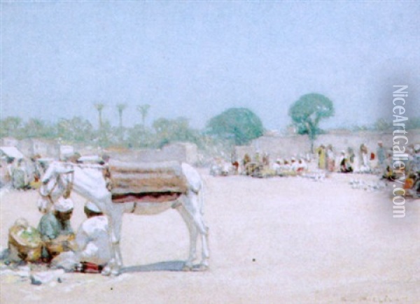 Ein Esel Am Markt - Agypten Oil Painting - Leopold Alphons Mielich