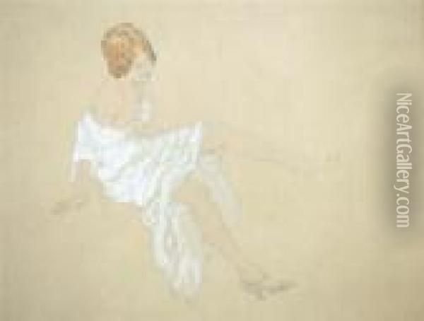 A Scantily Clad Girl Seated On The Floor Oil Painting - Raphael Kirchner